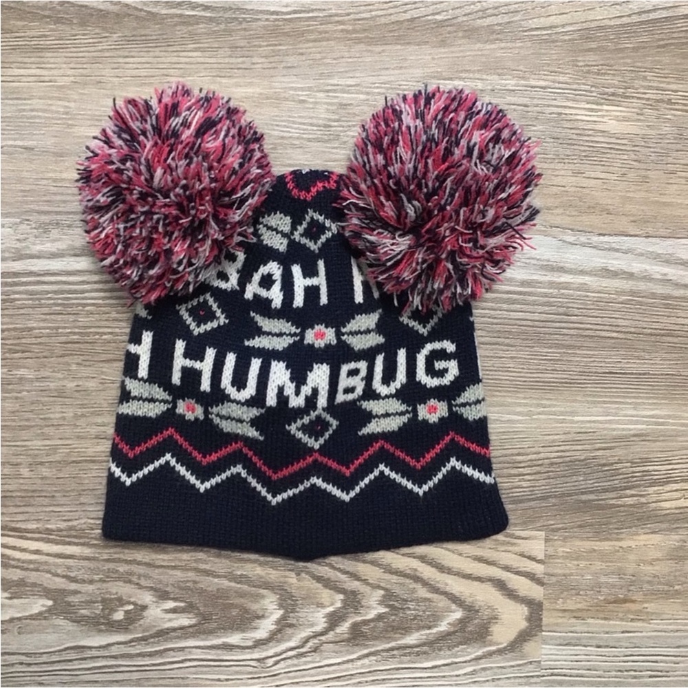 Aeropostale Black Bah Humbug Double Pom Pom Knit Hat OS